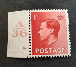 GB KEVIII 1936 1d Scarlet. SG458. Control A36 Cylinder 6 dot. Mint. - Picture 1 of 2