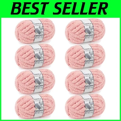 Pink Chunky Chenille Yarn 8 Pack - Super Bulky 25 yds - Image 1 of 4