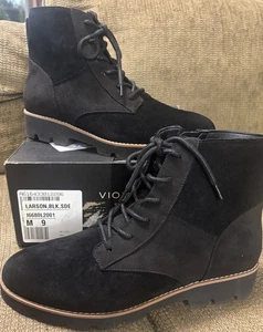 Vionic Larson wasserabweisende Schnür-/Seitenreißverschluss schwarze Wildleder-Stiefeletten Größe 9 - Bild 1 von 17