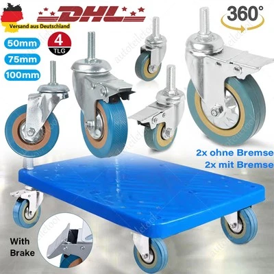 SET 4-Stk Transportrollen Schwerlastrollen Lenkrolle mit Gewindestift 50 75 100 - Bild 1 von 4