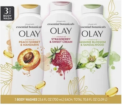 Olay Essential Botanicals Body Wash Peach, Strawberry, Jasmine 23.6 fl oz 3-pack - Image 1 of 4