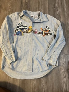 Vintage Disney Catalog Embroidered Winnie the Pooh Denim Button Up Shirt MD - Picture 1 of 9