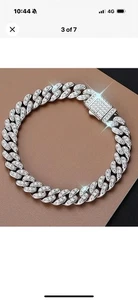 3.1ct Cuban White Gold Bracelet Lab-Created Engagement Diamond Test Pass - Picture 1 of 2