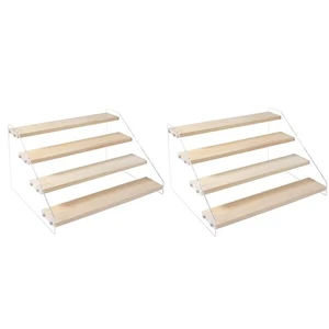 2 Pack 4 Tier Acrylic Display Stand for Figures Wooden Risers Display Case fo... - Bild 1 von 7