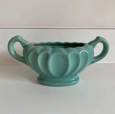 Vintage Dee Cee Stoneware Art Deco Green Mantle Vase 2 Handle Planter - Image 1 of 4