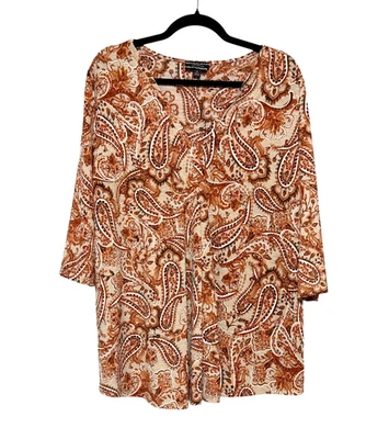 Boho Paisley Brown Tunic Top Women’s Size 1X Fall Chic Retro Cottagecore Western - Image 1 of 4