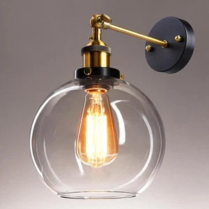 Vintage Industrial 8" Ball Shape Glass Light Wall Sconce Edison Lamp Clear - Picture 1 of 9