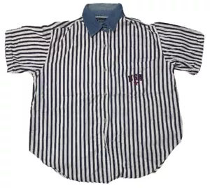 VTG Let’s Quizz Again New York Women’s Blue/White Button Up Shirt Sz M - *Read - Picture 1 of 6
