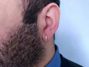Dainty Sparkle 0.13CT Simulated Sapphire One Side Party Wear Hoop Men's Earrings - Picture 1 of 8