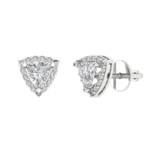 1.55ct Round trillion Stud designer Earrings Halo 14k White gold - Picture 1 of 11