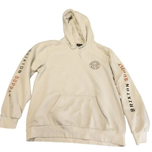 BRIXTON Men's CREST HOOD Pullover Fleece - OffWhite/Caramel/Black - Medium - Picture 1 of 5