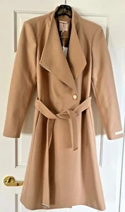 TED BAKER Midi/Rosenwolle langer Halstuch Gürtelmantel, kamelfarben Größe 4 brandneu - Bild 1 von 9