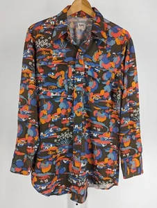 Lee Mr. Vintage 60s 70s Hippie Disco Op-Art Snap Button Shirt USA Rockabilly - Picture 1 of 5