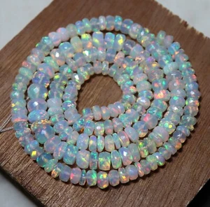 AAAA Natural Multi Fire Ethiopian White Opal Rondelle 18" Beads For Necklace - Picture 1 of 12