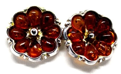 Pendientes ámbar genuino báltico de plata de ley hechos en Polonia diseño único #69 Foto 1 de 4