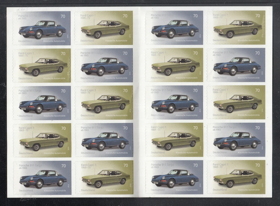 Germany 2016 **/ Vintage Cars, Ford & Porsche  Booklet-Sheet 20 MNH Stamps - Image 1 of 1