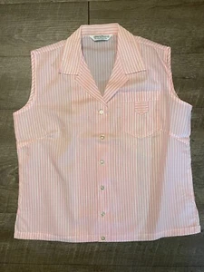Vintage Ship N Shore Pink/White Pin Stripe Sleeveless Ladys Top 80s Size 36 - Picture 1 of 7