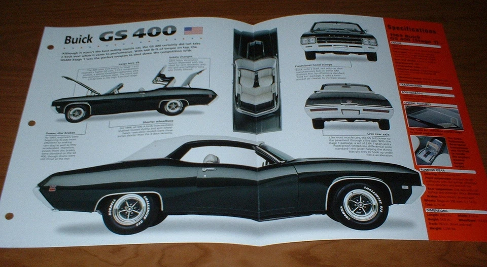 Buick GS 400 1969 etapa 1 hoja de especificaciones folleto póster impresión foto 69 68 S1 Foto 1 de 1