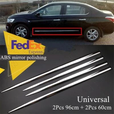 4 × Chrome Side Skirt Door Side Line Sill Garnish Body Molding Trim Cover Glossy - Image 1 of 4