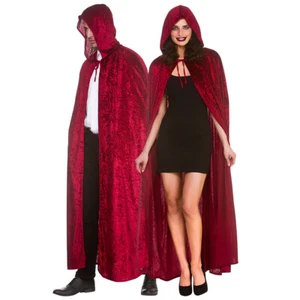 Adulto DE LUJO CAPA DE TERCIOPELO ROJO Halloween Vampiro Vestido Elegante Disfraz Con Capucha Unisex - Imagen 1 de 4