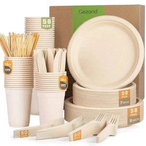 350 Pcs Disposable Dinnerware Set, Eco-friendly Heavy-duty Paper Plates Includes - Picture 1 of 7