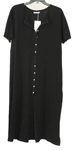 Zara Women’s Dress Large Black Maxi Knit Button Up Short Sleeve 100% Cotton Knit - Picture 1 of 6