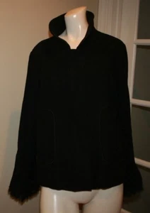 Daisy Fuentes Black Faux Fur Trim  Coat Jacket Women's LARGE - Picture 1 of 10