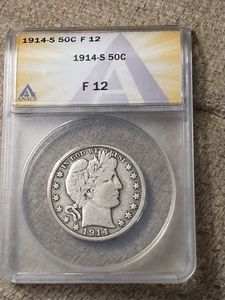 1914-S Low Mintage Silver Barber Half Dollar, ANACS F 12 - Picture 1 of 5
