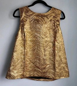 NWT J. Crew Collection Sz XL Bow-Back Top in Gold Metallic Leaf Jacquard - Picture 1 of 5