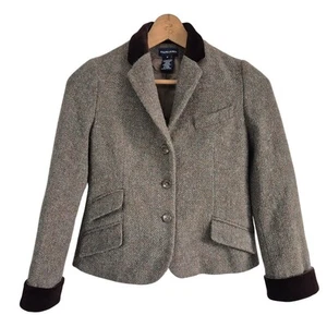VTG 80s Ralph Lauren Equestrian Alpaca Herringbone Tweed Blazer Girls 8 - Picture 1 of 5