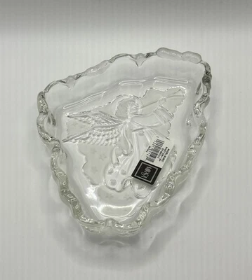 New! Mikasa Crystal Frosted Glass "Angel Music" Dish Germany 7.75” Christmas - Image 1 of 3