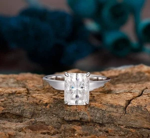 3Ct Radiant Lab-Created Diamond 14K White Gold Plated Solitaire Engagement Ring - Picture 1 of 11