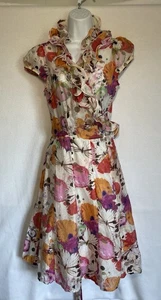 Ceres Dress M Fit & Flare Wrap Knee Length Ruffle V Neck Floral Medium - Picture 1 of 6