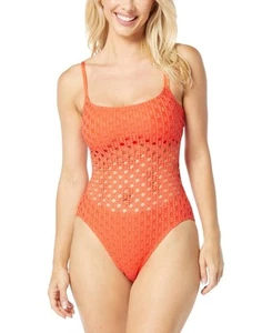 Carmen Marc Valvo Women's Crochet One-Piece Swimsuit Orange 14 - Picture 1 of 1