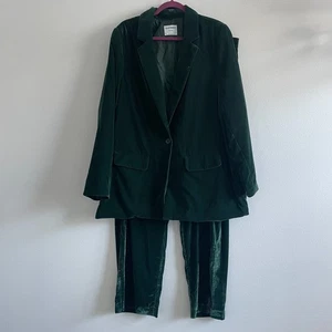 Old Navy Suit Women XXL Tall Emerald Green Velvet Holiday Pant One Button Career - Picture 1 of 13