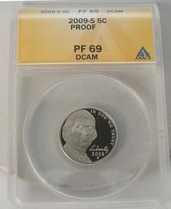 2009 S Jefferson Nickle 5 Cent ANACS PR69 DCAM Proof Deep Cameo Slabbed - Bild 1 von 2