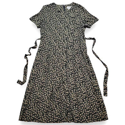 VTG 90s Talbots Maxi Dress 14P Ditsy Floral Tie-Back USA Cottagecore Prairie - Image 1 of 4