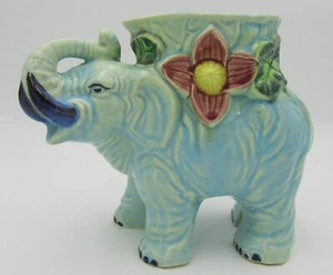 Planter Elephant - Porcelain, Lite Blue Vintage Made in Japan 10 inches long - Picture 1 of 4