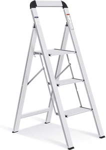 Aluminium 3 Step Ladder, Lightweight Step Stool with Non-Slip Pedals, Handrail, - Picture 1 of 12