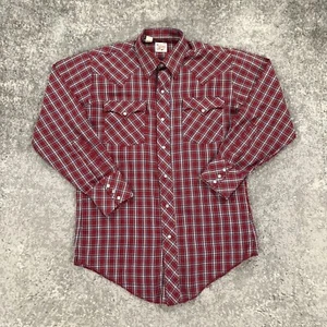 VTG Western Fashions Shirt Mens 15.5X32 Red Plaid Pearl Snap 80s Cowboy Rodeo - Picture 1 of 17
