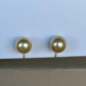 18k gold Golden South sea pearl clip-on /screw-back earrings 10.7-10.9mm 4.8g - Picture 1 of 7