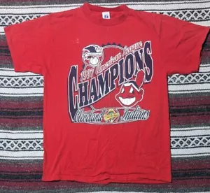 Vintage Logo 7 Cleveland Indians 1997 American Champions Red Shirt Size L - Picture 1 of 8