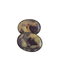 Vintage Gold Tone Framed Agate Stone Clip Earrings - Picture 1 of 6