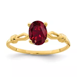14K Yellow Gold Oval Created Red Ruby Ring July Birthstone Jewelry - Picture 1 of 50