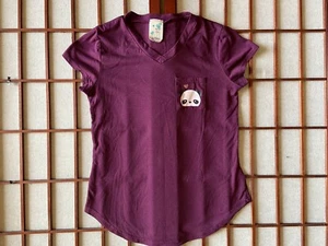 Lily Bleu Purple V Neck T Shirt with Panda and Heart Graphic Girl Size Large - Picture 1 of 6