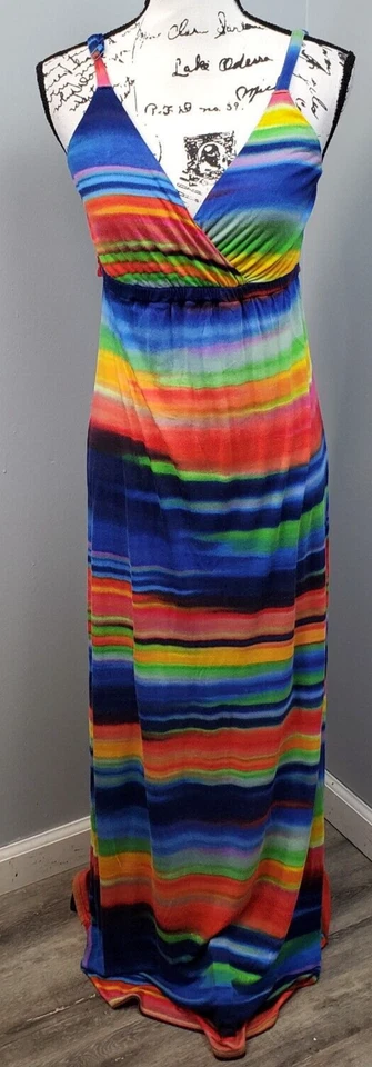 Old Navy Maternity Dress Womens XS Rainbow Striped Empire Waist Adjustable Strap - Image 1 of 4