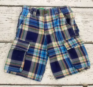 MINI BODEN 5 Boys Blue Plaid Cargo Shorts Adjustable Waist EUC 5 - Picture 1 of 4