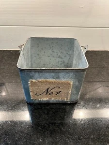 Rustic No. 1 Square Metal Container With Wood Handle & Burlap Tag 6.5”X6.5”X5.5” - Picture 1 of 4