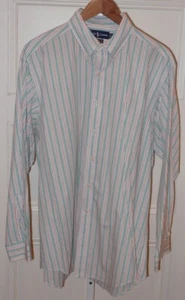 Camisa Polo Ralph Lauren Para Hombres Blanca Naranja Verde Rayas Buttn Frontal Yarmouth Talla L - Imagen 1 de 5