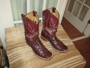 HANDMADE Custom Burgundy Quill Ostrich Cowboy Boots Men's approx 8 E Measured - Picture 1 of 11